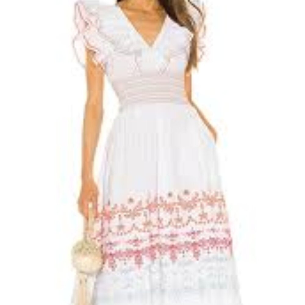 Something Navy white floral long style fit dress Natalie Smocked size Medium